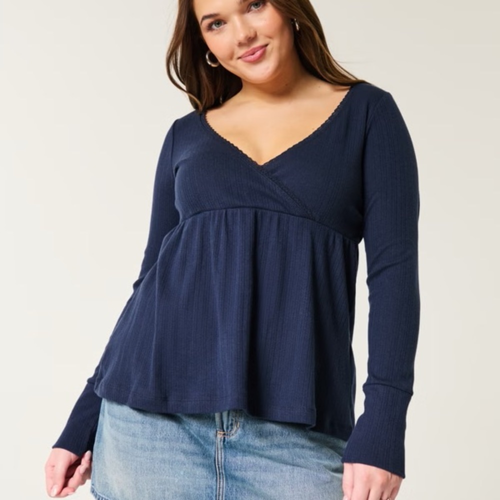 Hollister Deep Blue V-Neck Babydoll Blouse